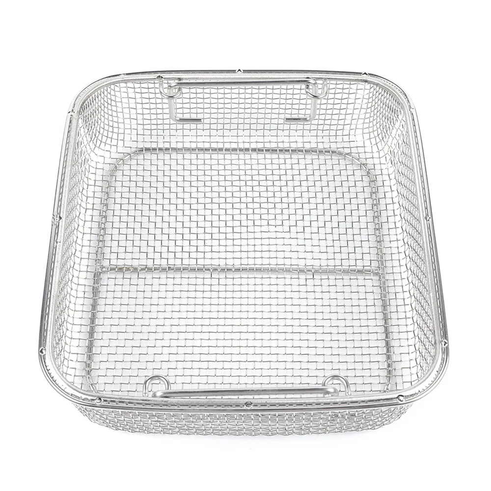 Cestini per la pulizia Cestino per parti in acciaio inossidabile con cestello per sterilizzazione a due manici Vassoio per strumenti e cestini perforati in rete