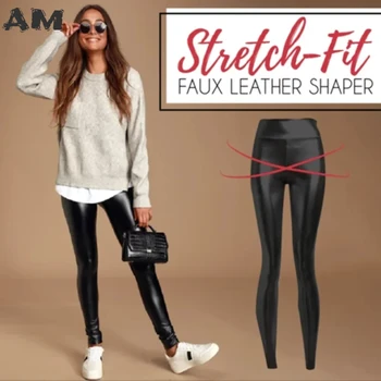 Nova chegada estiramento ajuste preto verão couro do plutônio shaper cintura alta leggings calças para as mulheres outono inverno sexy calças elásticas