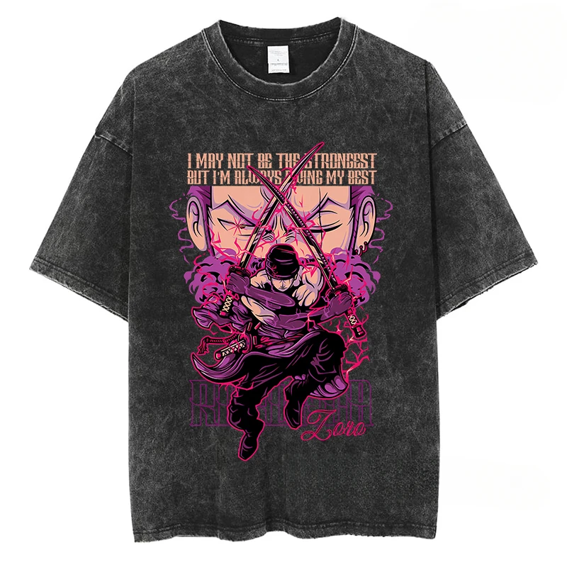 

2025 Men's and Women's Zoro Y2K Harajuku High Street Anime T-shirts Vintage Cotton T-shirts Casual T-shirts