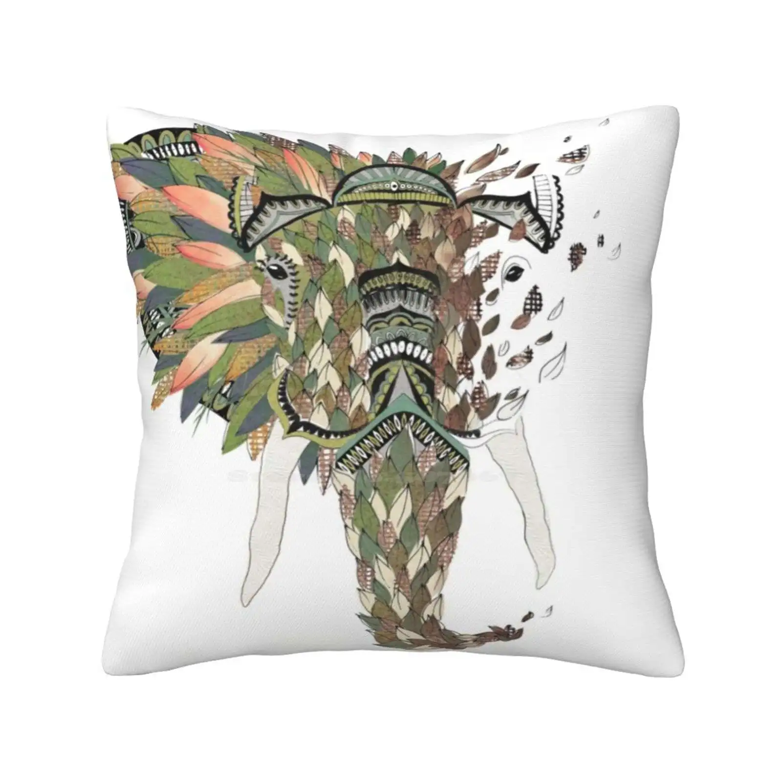 Asian Elephant Home Sofa Car Waist Throw Pillowcase Asian Elephant Animals Cut Paper Pattern Deforestation Environment Rain