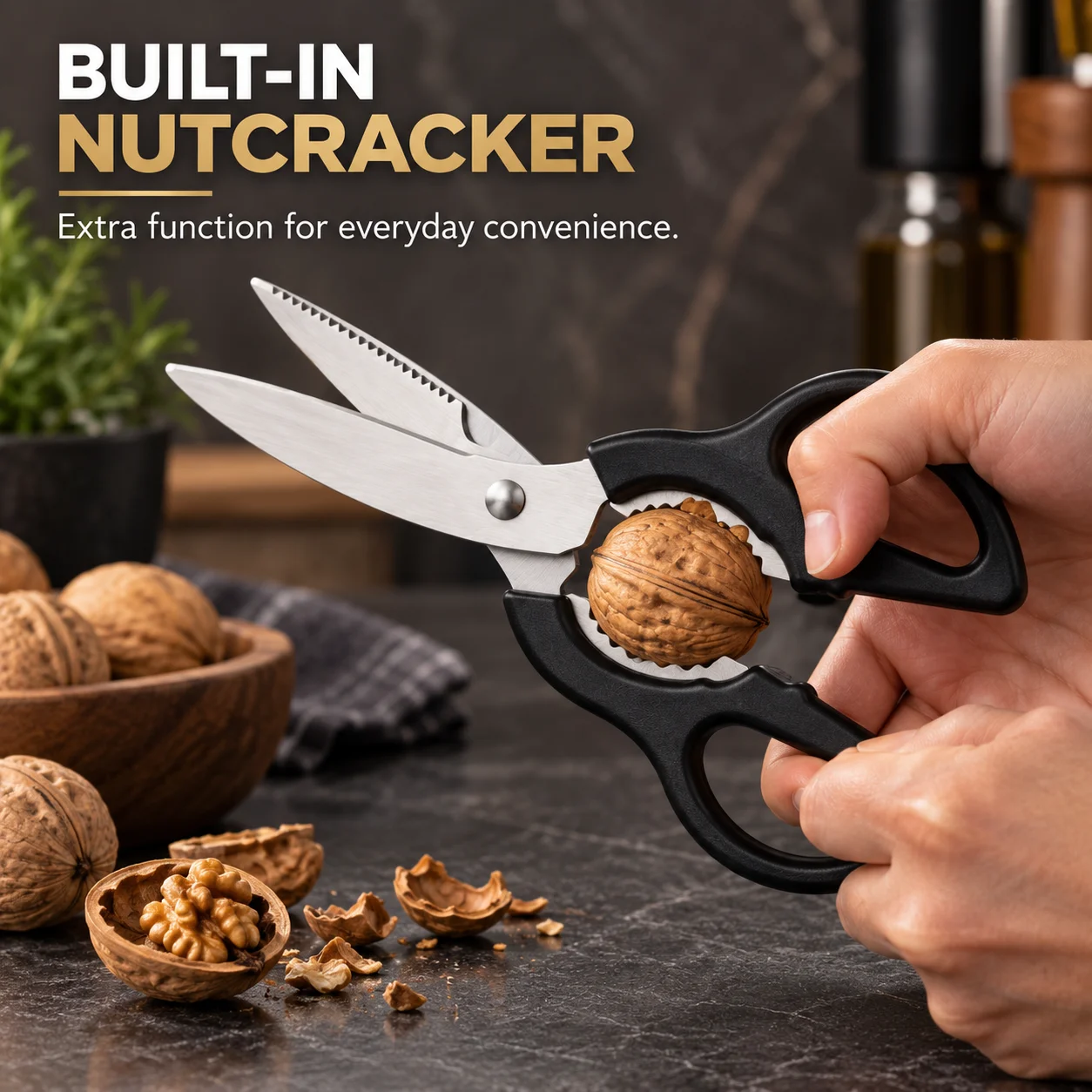 Stainless Steel Kitchen Shears, Multi-Purpose Vegetable and Walnut Cracker Scissors, Gourd Design for Home Use
