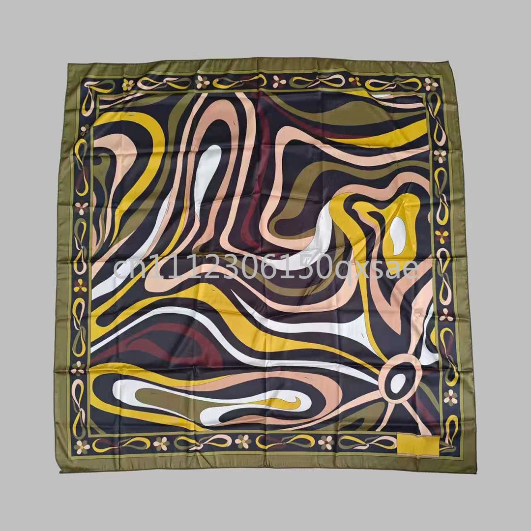 

New Women's Brown Silk Scarf with Letter Signature Logo Fashion Design Lady Square Scarf 90x90cm