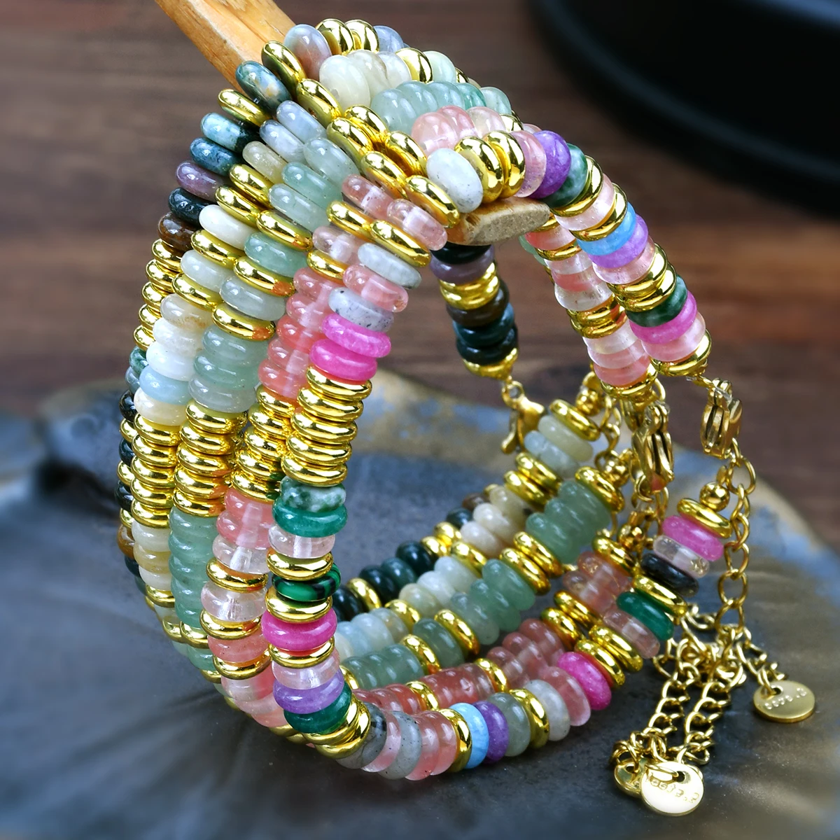Colorful Natural Stone Mixed Gemstone Beaded Bracelet Bohemian Women\'s Fashionable And Sweet Summer Holiday Accessories