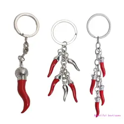 Stylish Chili Pepper Keychain Versatile Chili Horn Keyring Ornament Fashionable Bag Decoration Oil Droplet Detail Decor DropShip