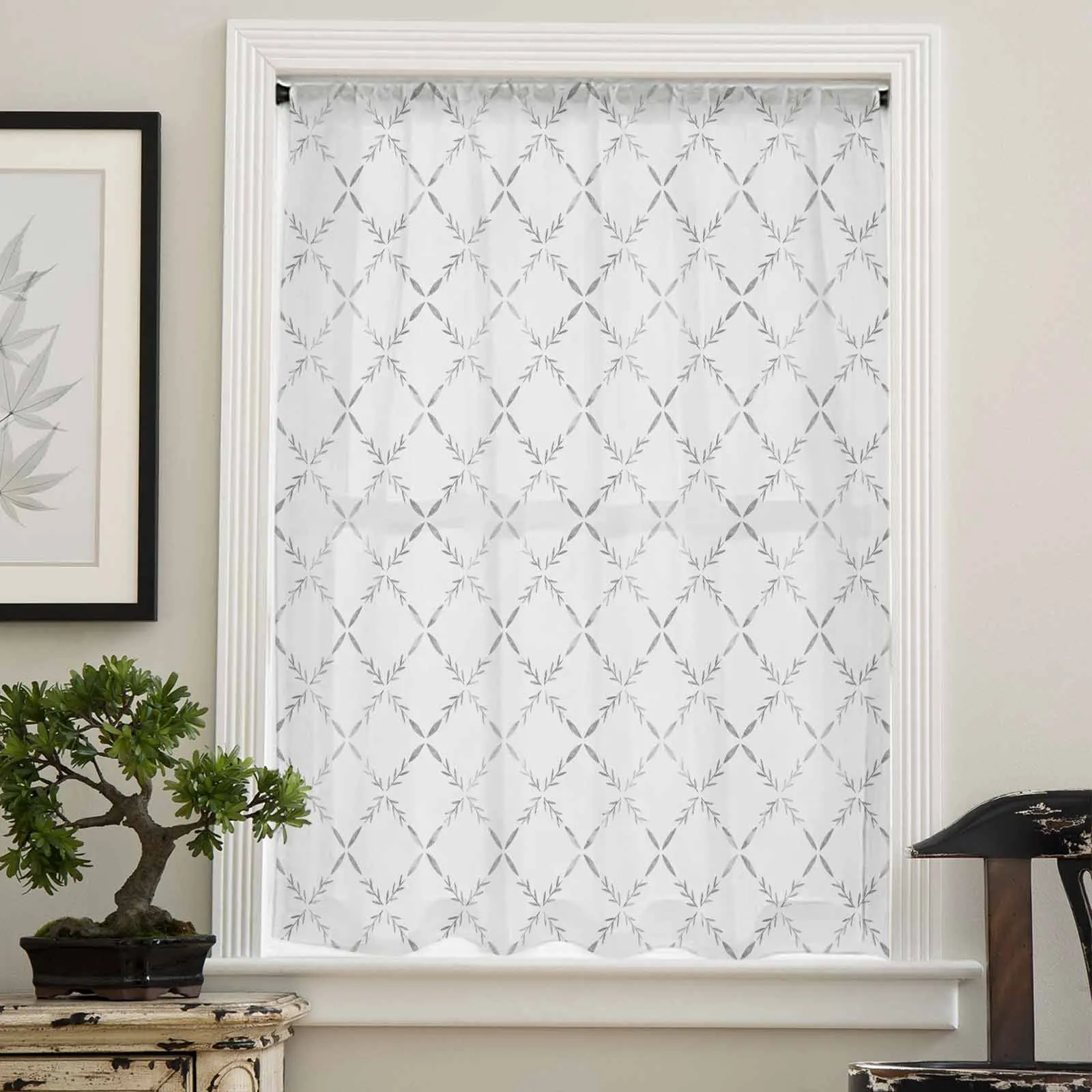 Diamond Grid Texture Gray Sheer Curtain Living Room Drapes Home Bedroom Voile Curtain Tulle Window Curtain