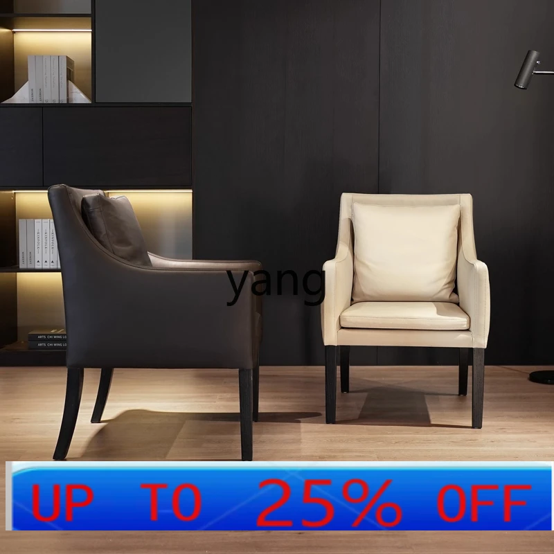 Lhh Italian minimalist wooden master backrest leather book chair study computer chair