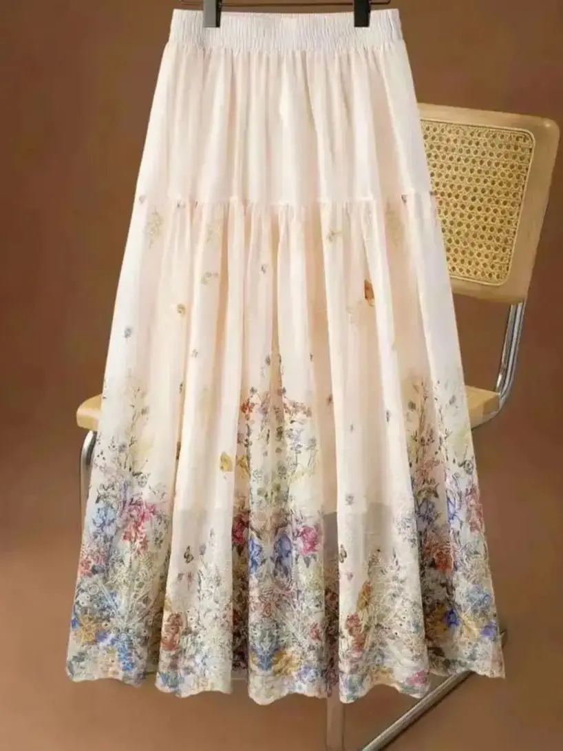 

Новинка 2026 года: Изысканная длинная юбка с вышивкой для женщин, модная винтажная юбка средней длины 2026 года, женская одежда