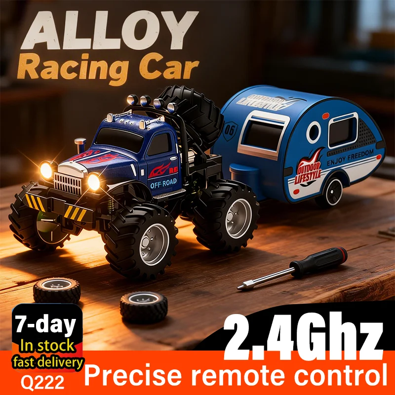 

New 2026 Drifting Monster Truck 1/64 Scale With Trailer Mini RC Car Sturdy Alloy Shell Remote Control 2.4Ghz Kids Pet Toys Gifts