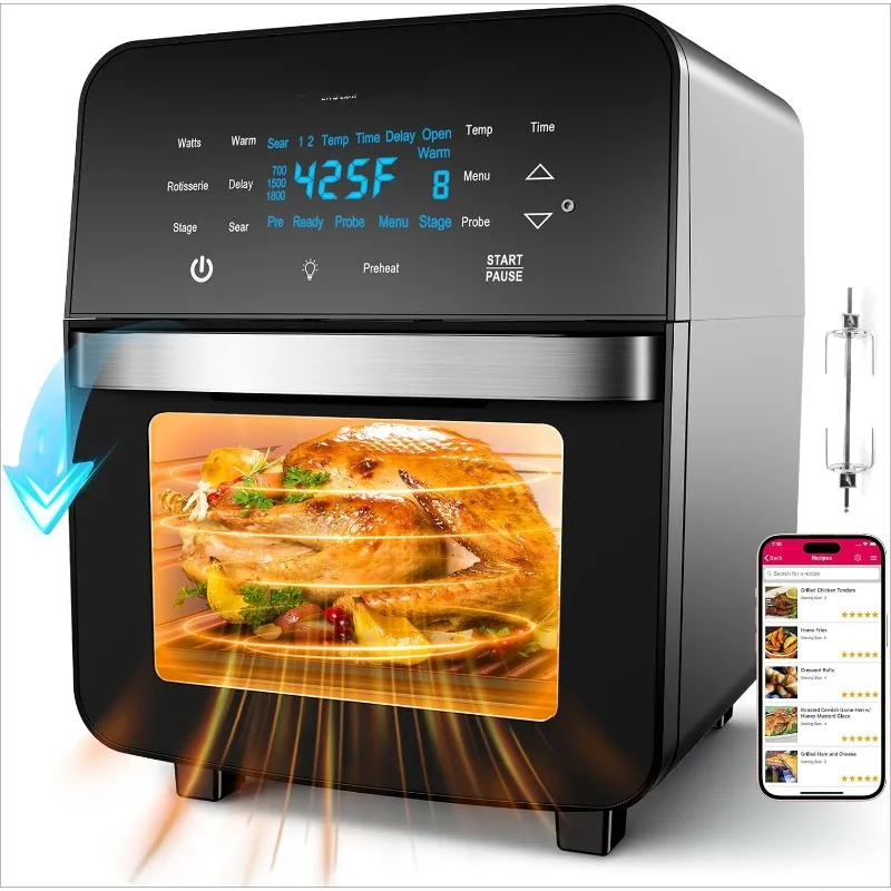 Air Fryer Toaster Oven, New Advanced Turbo Convection Tech, Max Even & Crisp, Powerful 1800W,150 Presets, Smart Probe, 4 Rack