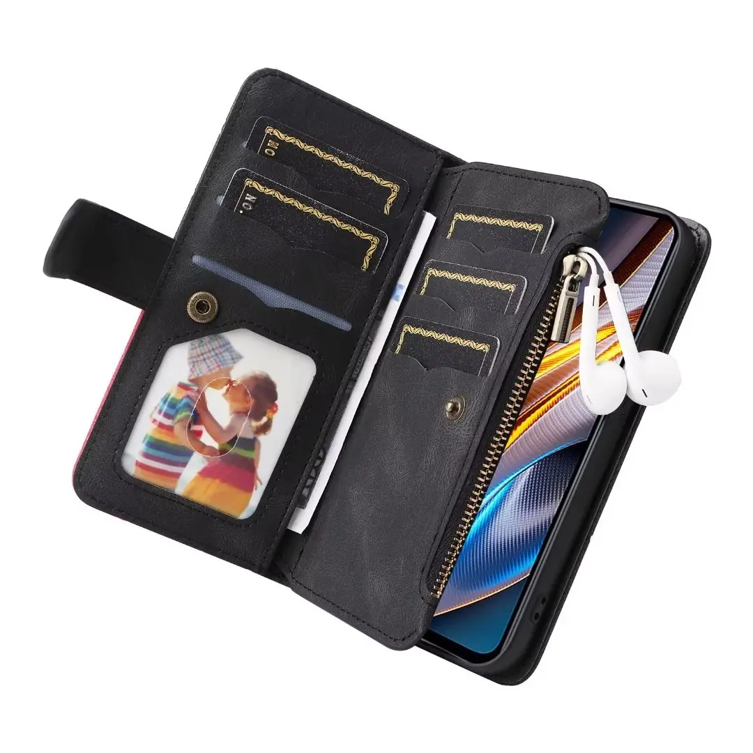 Folio Zipper Case For Xiaomi Mi 13 11 12 Lite SE 10T 11T Pro Book Wallet Leather 9 Cards Luxury Skin Flip Cover Mi 12T Pro Bags