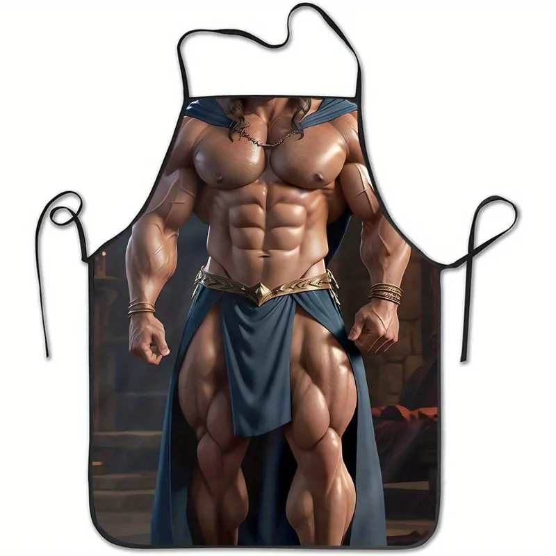 Delantal Muscle Man, con estampado de torso masculino sexy, estilo dios griego, delantal de cocina, disponible en varios tamaños