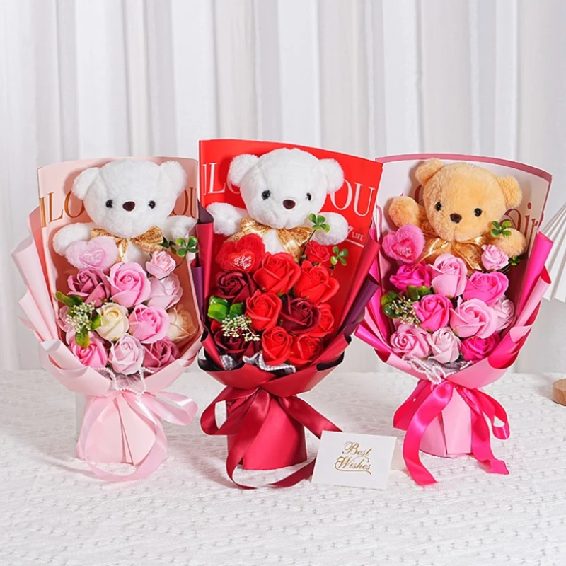 

Букет мыла с вечной розой, подарочная коробка с плюшевым мишкой, новые поступления ко Дню святого Валентина и выпускного сезона, букет искусственных цветов