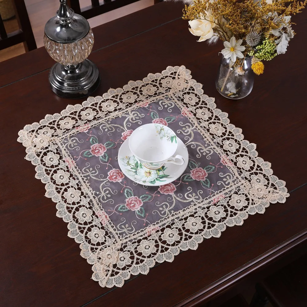 Carved Terylene Table Runners Brown 45*45/90/150/180/220 CM Tea Table Decorative Cloth Delicate Floral Table Runner Tea Table