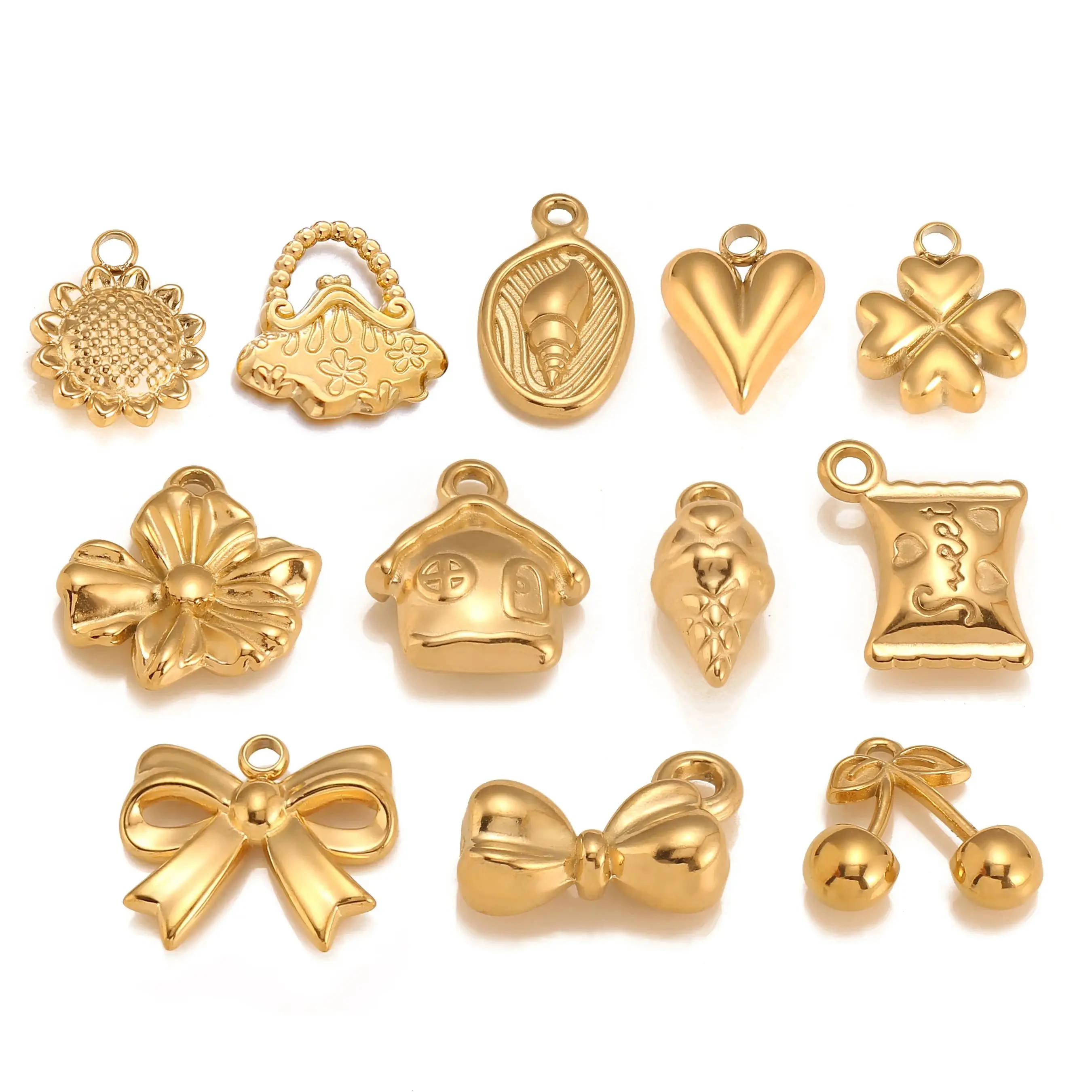 3Pcs Conch Shell/Sunflower/Balloon Heart/Sweet Candy Charm No Fade Exquisite Stainless Steel Pendant DIY Necklace Jewelry Making