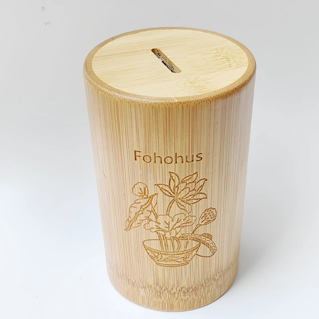 Fohohus-竹の貯金箱,13x8cm,手作りの貯金箱,コインの収納ボックス,お金の貯金箱,刻まれた花 - AliExpress