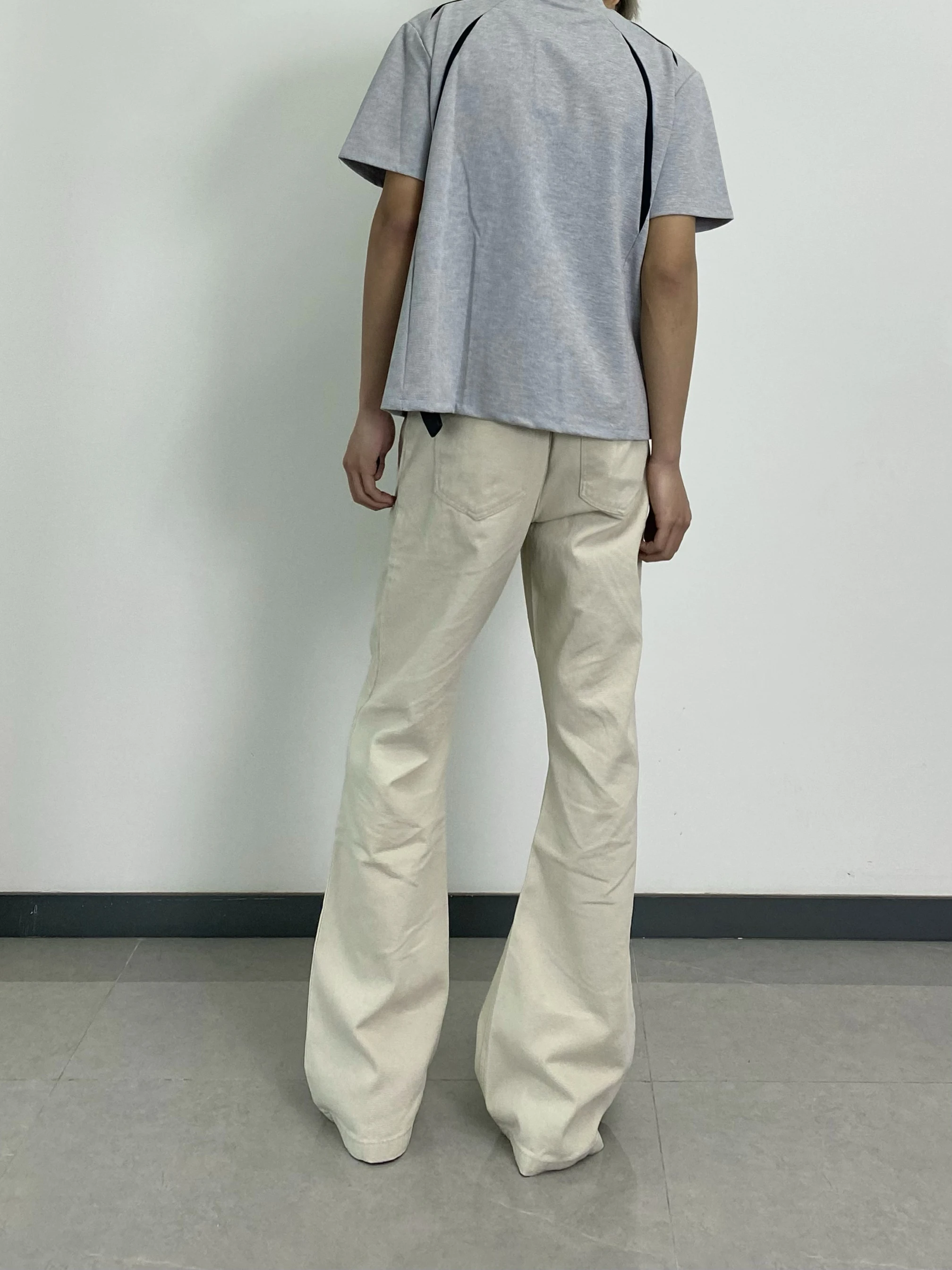 American High Street Retro Bell Bottoms Adjustable Waist Belt Cleanfit Jeans Heightening Knife Straight Leg Pants K715