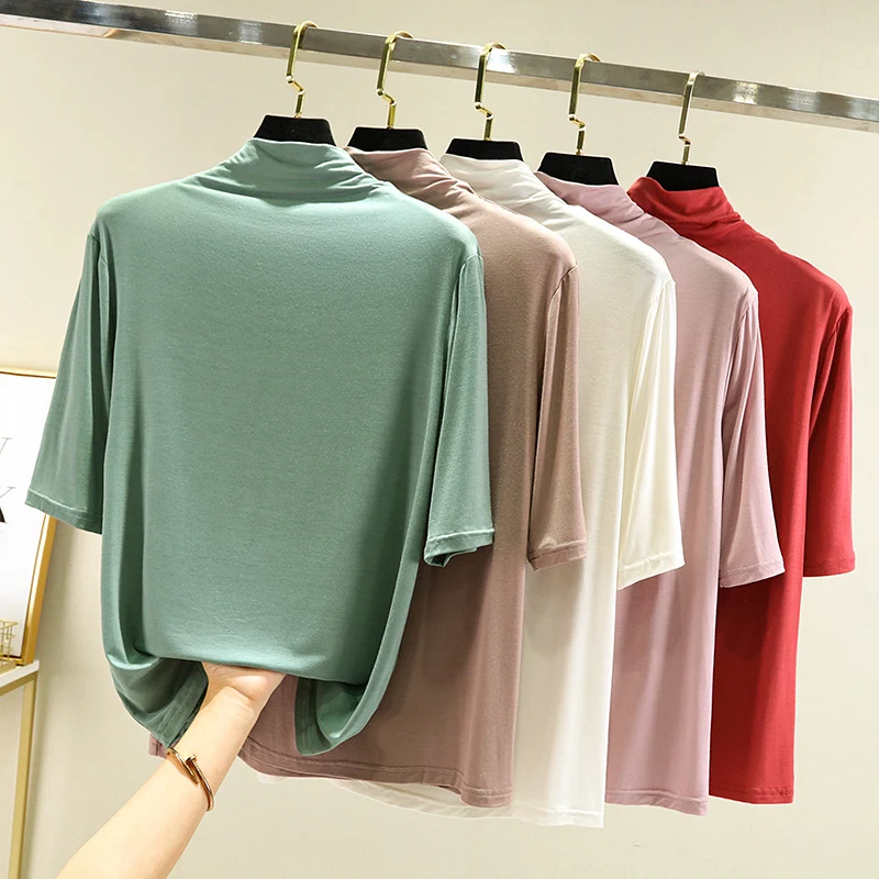 

Flattering Modal Turtleneck Tee For Women Soft Slim Fit Summer Top Plus Size Essential