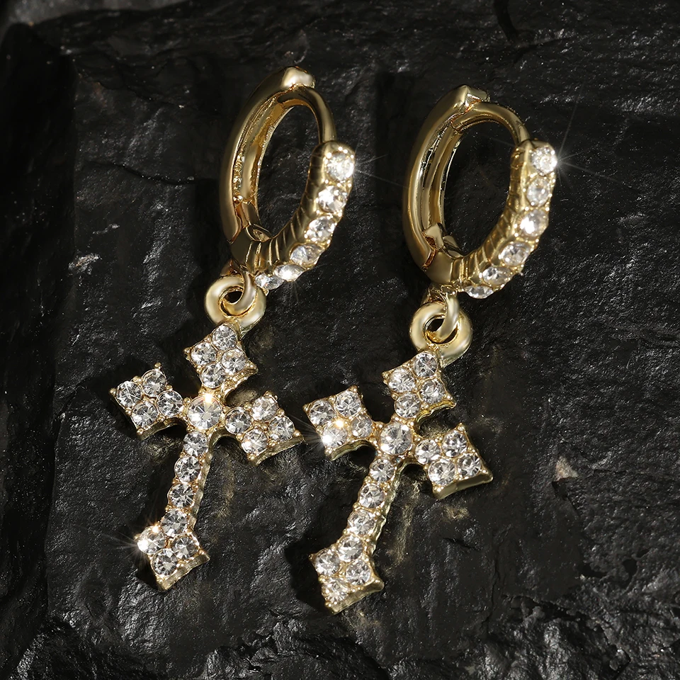 Fashion Luxury Zirconia Cross Dangle Earrings For Women Minimalist Personalized Ear Buckle Jewelry Accessory