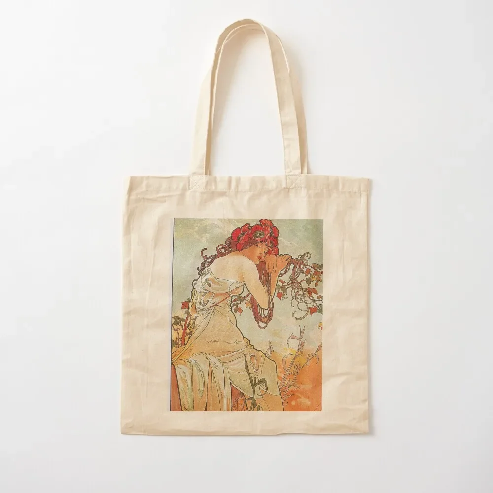 

Summer - Alphonse Mucha - 1896 Tote Bag reusable grocery bags Canvas shoulder bag handbag bag for beach