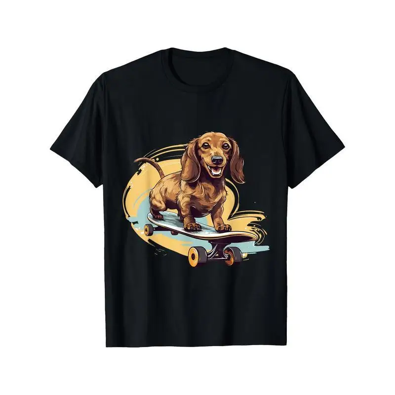 

Skateboarding Dachshund T-Shirt Men Women Funny Wiener Dog Skateboard Tee Cute Pet Lover Gift Active Dog Apparel Summer Top