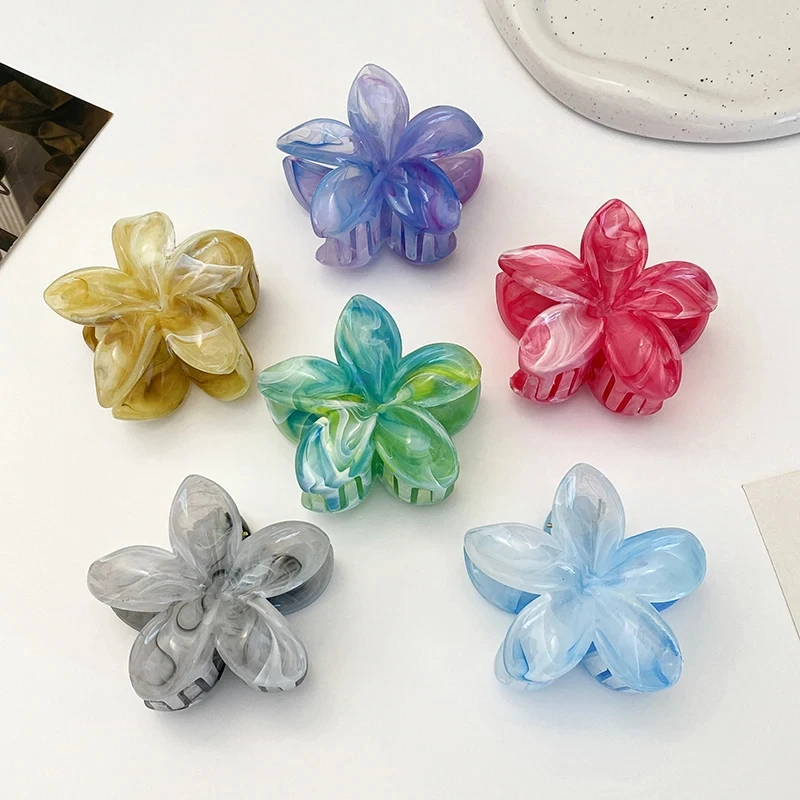 Marbled Large Flower Acrylic Hair Clip for Women Sweet Colourful Hair Claws Crab Clamp Barrettes Girl Headwear Accessories