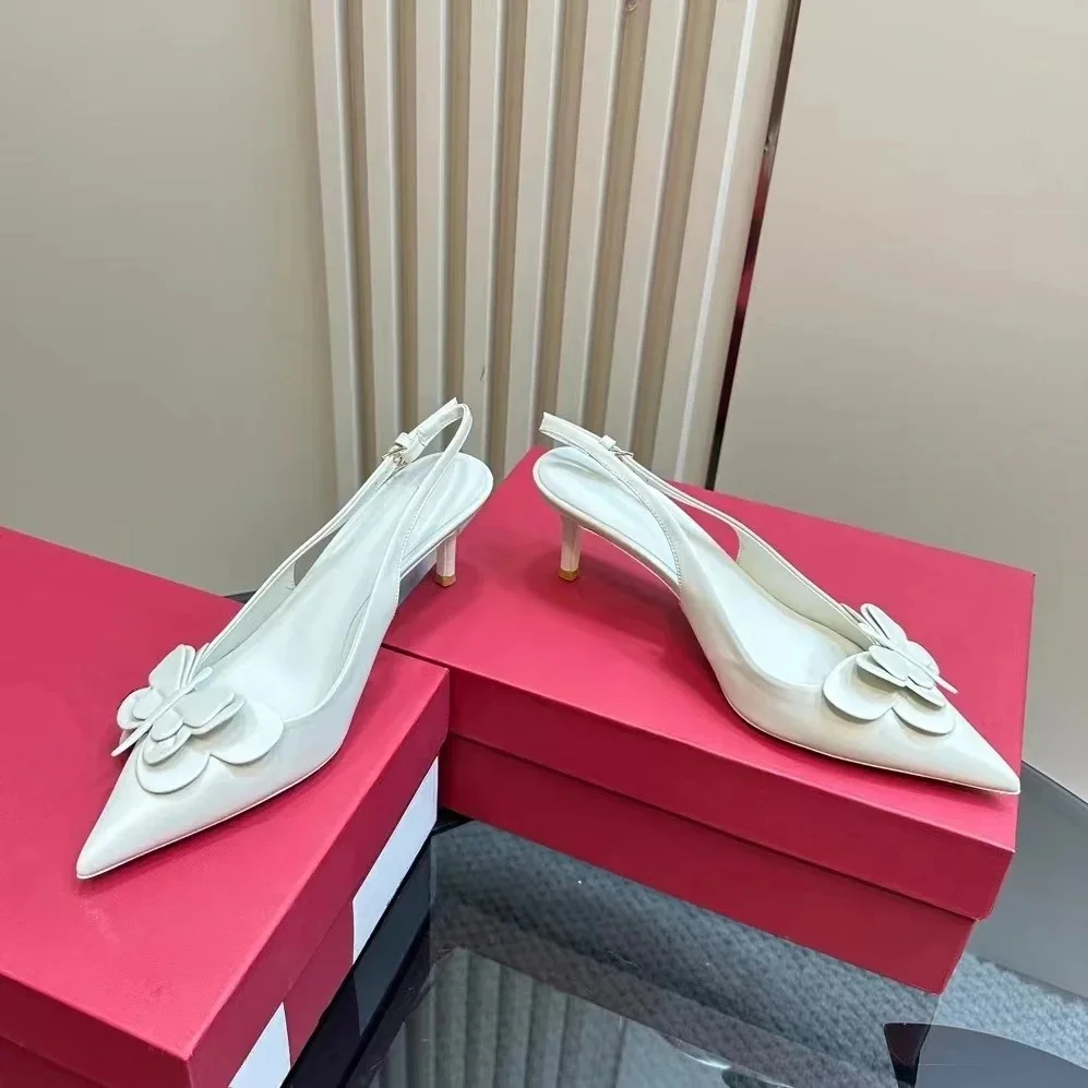 2026 Mixed Color Back Strap Pumps Sandals Shoes for Women Pointed Toe Heels Thin High Heels Wedding Shoes