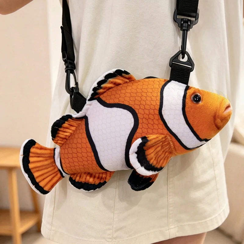 30cm High Definition Printed Fish Plush Stuffed Shoulder Bag Tropical Ocean Animal Simulation Design Fashion Wallet Gift Toy