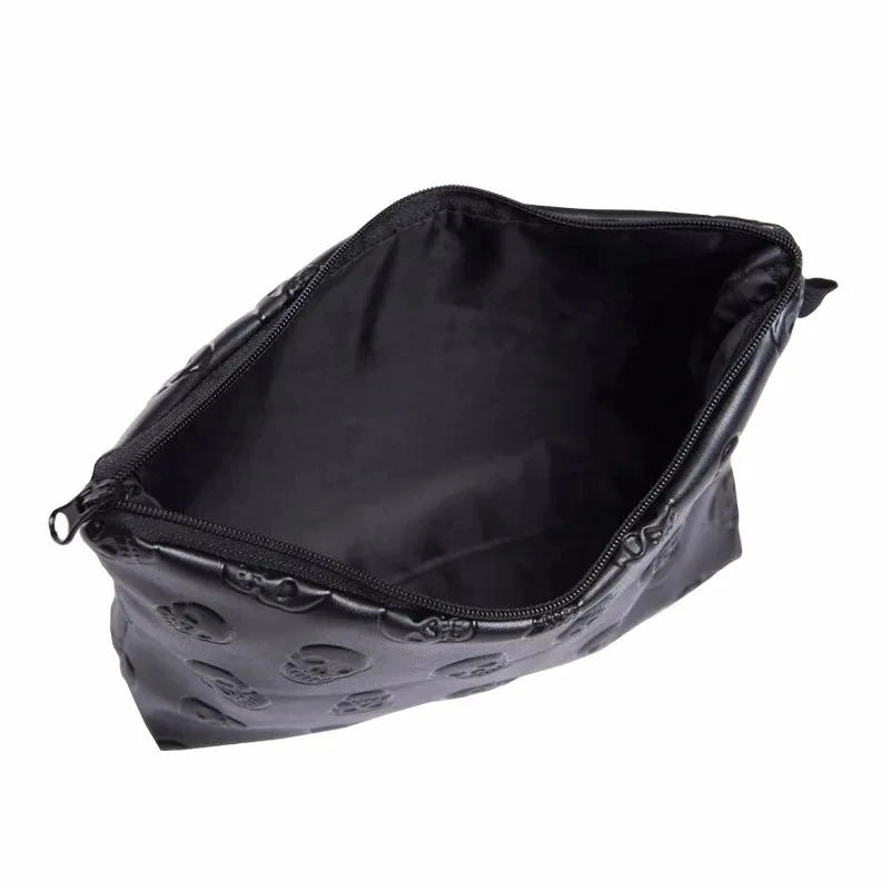 1 pc Black Skull Cosmetic Bag Women PU Leather Makeup Bag Travel Organizer For Cosmetics Toiletry Kit Bag Dropshipping