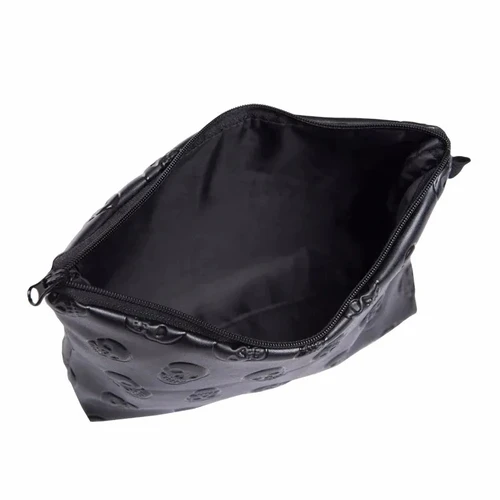 Imagen 2 del producto Bolsa de cosméticos con calavera negra para mujer, bolsa de maquillaje de cuero PU, organizador de viaje para cosméticos, Kit de aseo, envío directo, 1 ud.