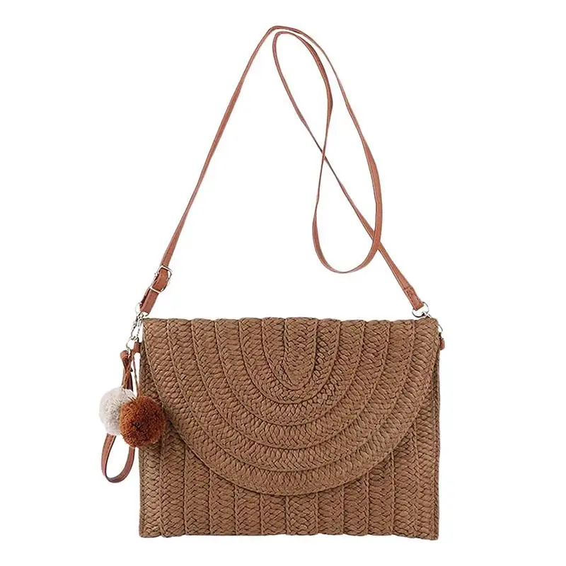 Stylish Summer Holiday Beach Crossbody Messenger Bag Straw Shoulder Bags Hand Knitting Handbags For Women Vacation