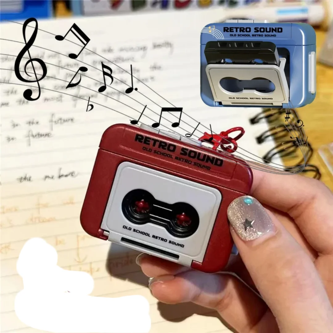 Cute Vintage Mini Retro Recorder Music Keychain Mini Tape Cassette Player Keyring for Couple Friends Christmas Gifts