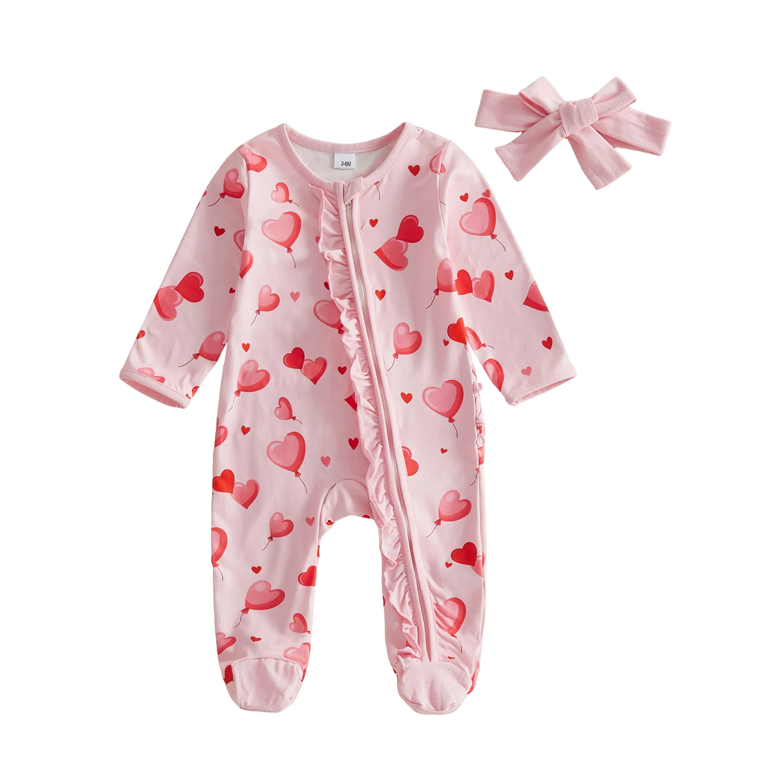 

Комбинезон из двух предметов на День святого Валентина для маленьких девочек, комбинезон с длинными рукавами и принтом в виде сердца и подходящей повязкой на голову — очаровательный наряд для маленькой девочки