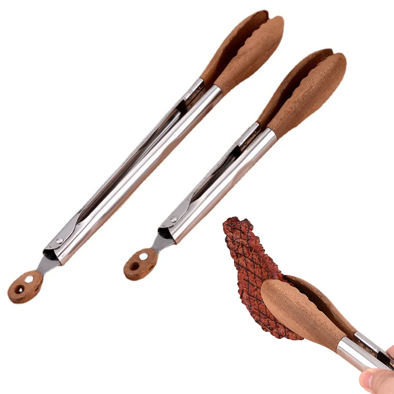 

Щипцы для приготовления пищи, щипцы из орехового дерева, нескользящие щипцы для салата из орехового дерева из нержавеющей стали, деревянные щипцы, посуда, уличная посуда