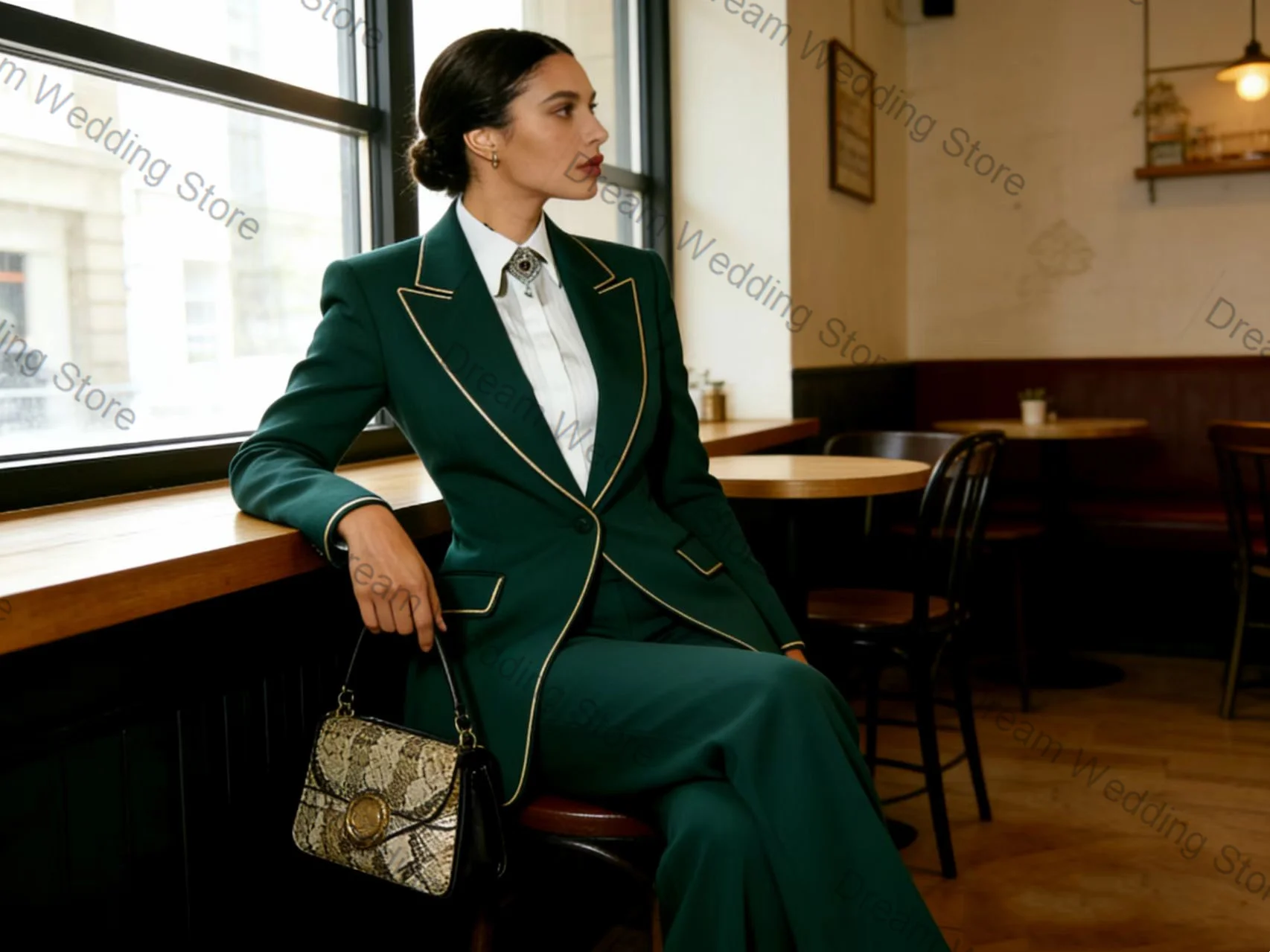 

Green Cotton Women Suit Set 2 Pcs Blazer+Trousers Pants Spring Summer Formal Office Lady Jacket Customized Wedding Guest Coat