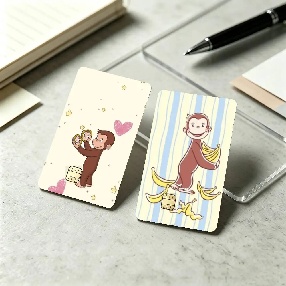 C-Curious George Cute Monkey Kids Graphic Sticker Film Tape Skin for Credit Card Debit Card Waterproof Stickers