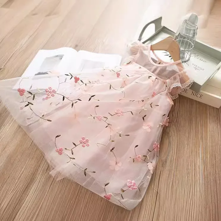 

Girls Skirt 2025 Summer New Childrens Clothing Korean Style Girls Baby Three-dimensional Flower Net Yarn Dress Casual Simple