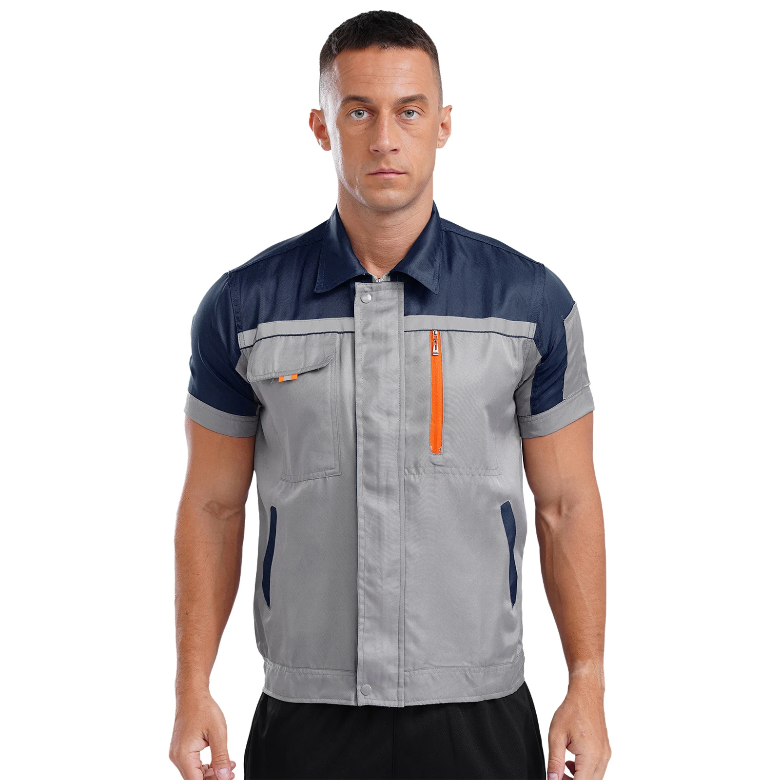 Heren fabriek workshop arbeidswerk uniform jas tops met zakken korte mouw hoge zichtbaarheid rits bovenkleding shirt tops