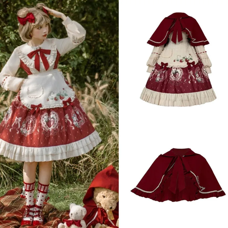 

Strawberry Dresses Y2K Elegant Lolita OP With Cape JK Style Two-Piece Dress Set Kawaii Lolita Cosplay Outfit Arrival Dresses New