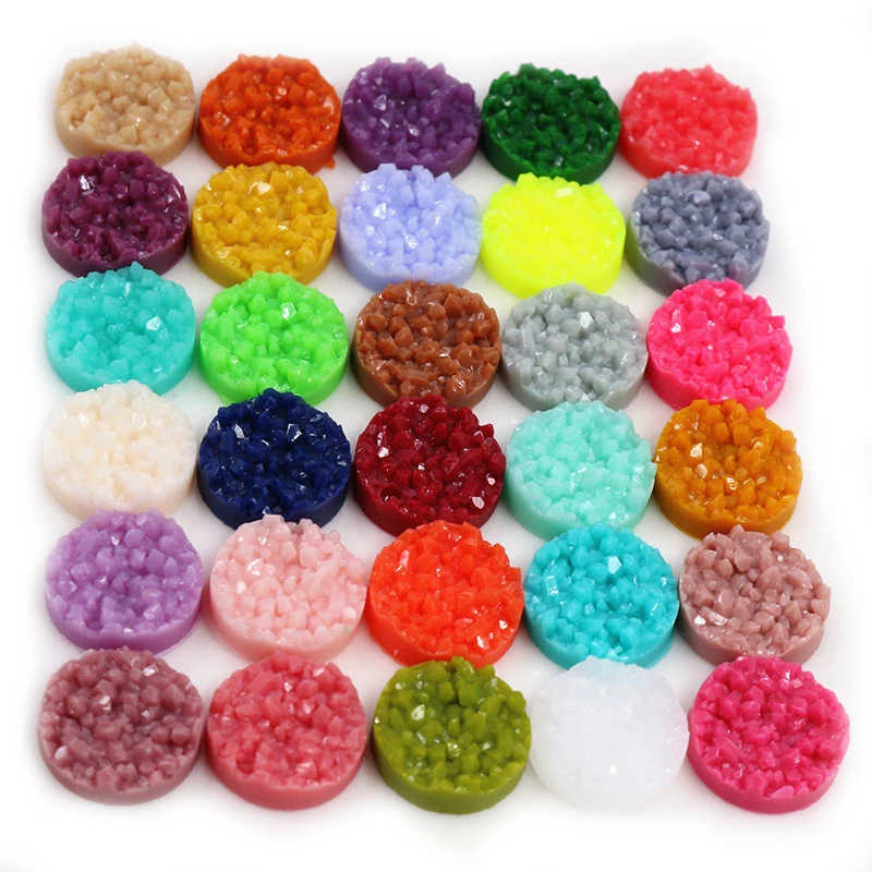 New 8mm 10mm 12mm 40pcs/Lot Colorful Natural Ore Flat Back Resin Cabochons For Bracelet Earrings DIY Jewelry Making Accessories