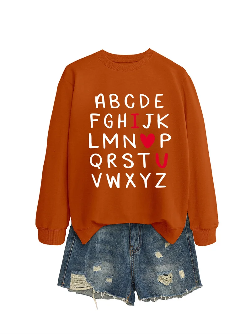 Autumn and winter fashion cotton women's abcde fghijk lmnop printed personality all foreign trade round neck long sleeve letter