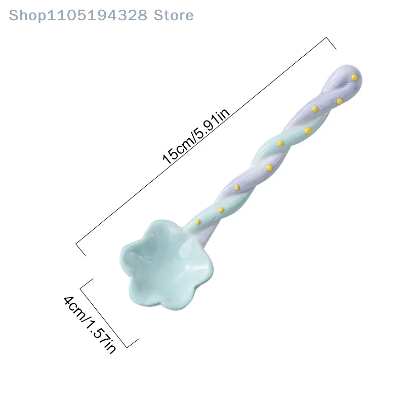 [HM] 1 قطعة ملعقة سيراميك بمقبض طويل آيس كريم لطيف مرسومة يدويًا ملعقة حلوى مع مقبض طويل ملحقات أدوات المائدة المطبخ