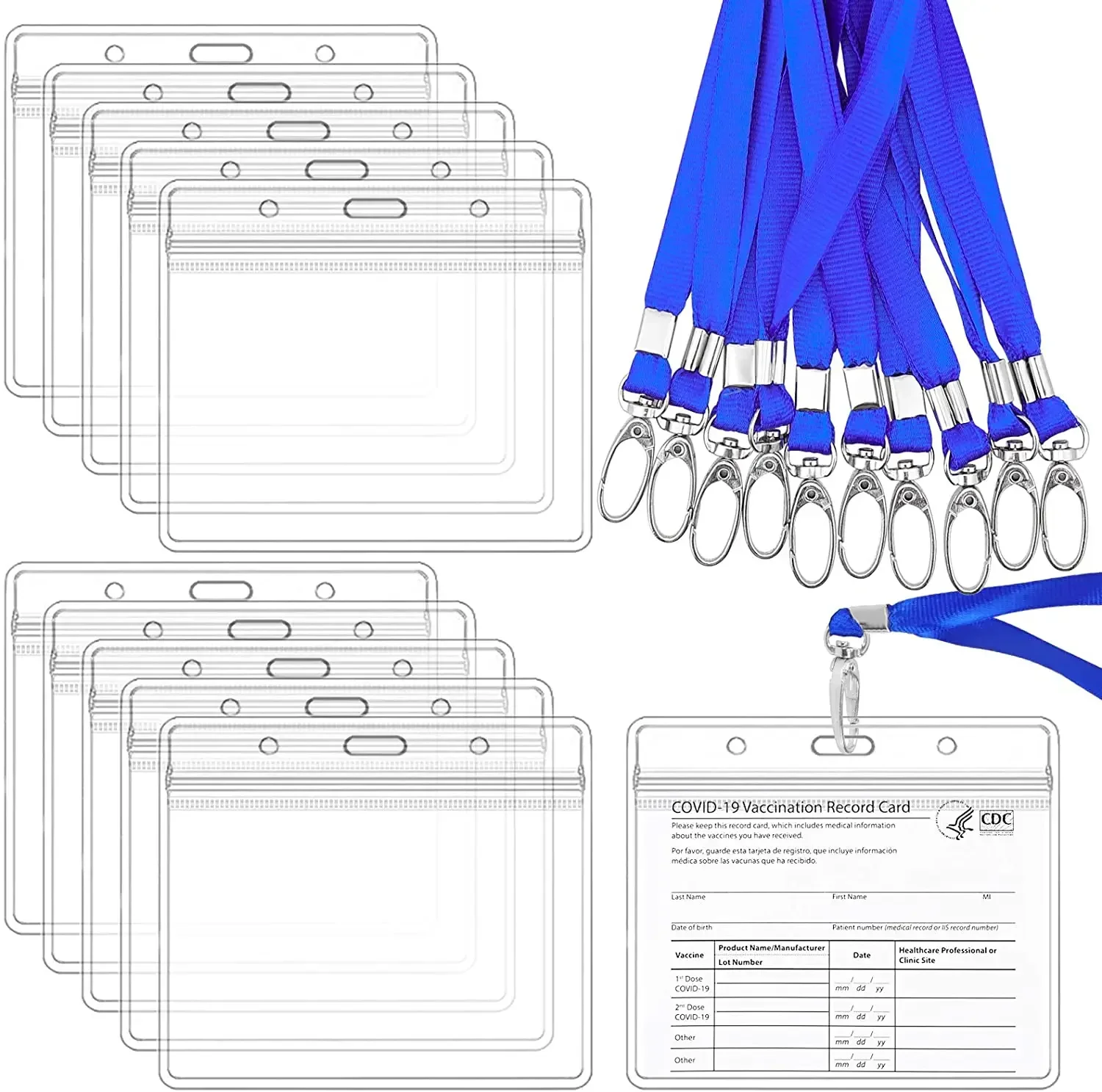 100PCS Lanyards ID Badge Holder Id Badge Case Waterproof Sleeve Pouch Plastic Protector Plastic Clear Waterproof Name Plate