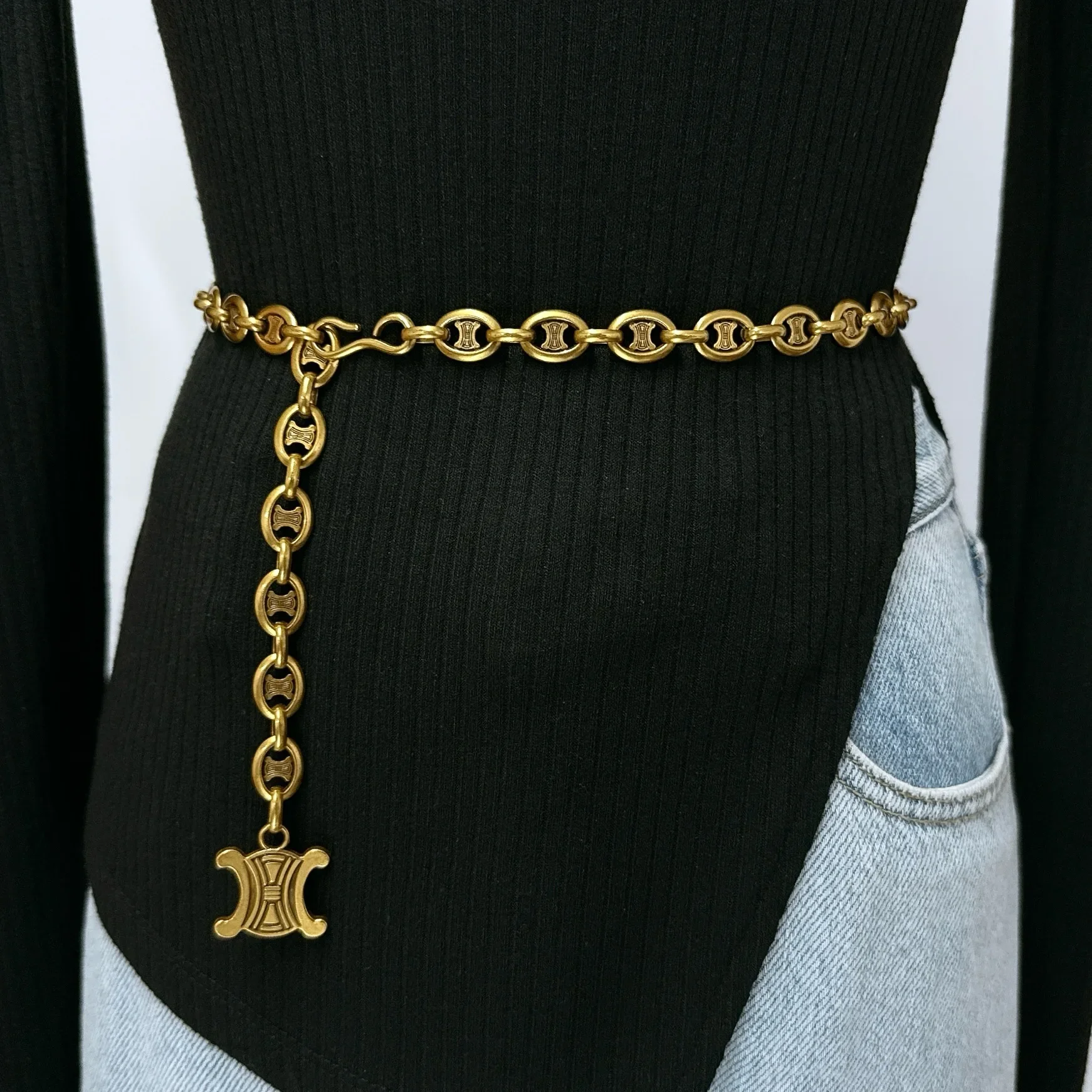 العصرية سلسلة معدنية مجوهرات الجسم للنساء فستان الجينز مطابقة التبعي ريترو ستايل السيدات الخصر سلسلة الإكسسوارات العصرية