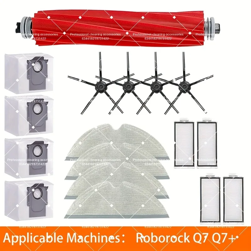 17-Piece For Roborock Q7/Q7+ Robot Vacuum Replacement Parts – Main Brush, Side Brush, Mop Pad, Dust Bag, HEPA Filter
