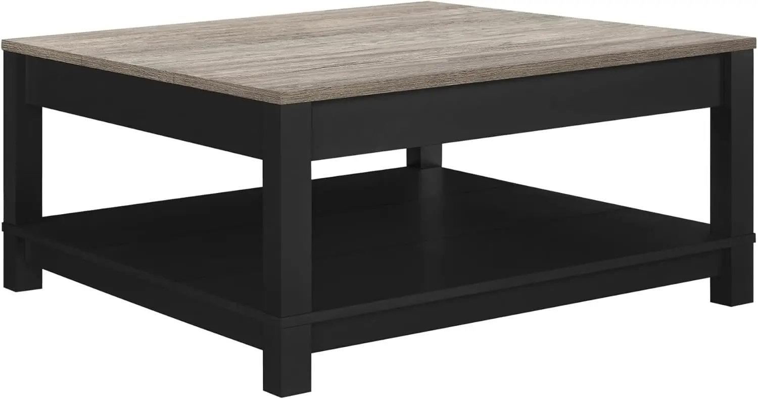 

Carver Coffee Table with Open Storage, Matte Black Paint and Distressed Wood Grain Accents