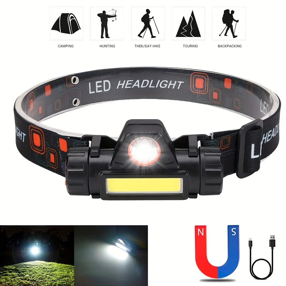 

2PCS Super Bright LED Headlamps USB Charging with Rotary Adjustment Mode Headlight Flashlight for Camping Fishing Night-walking