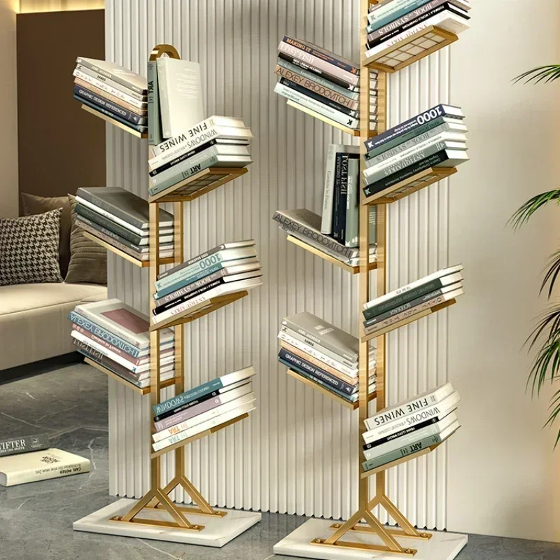 Sleek Multi-Layer Bookshelf: Light Luxury Lacquered Frame Steady Bearing Bookcase for Elegant Living Room Storage