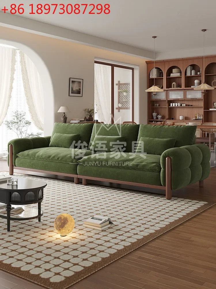 French-style antique solid wood tofu sofa medium and antique small apartment living room straight row high-footed sofa