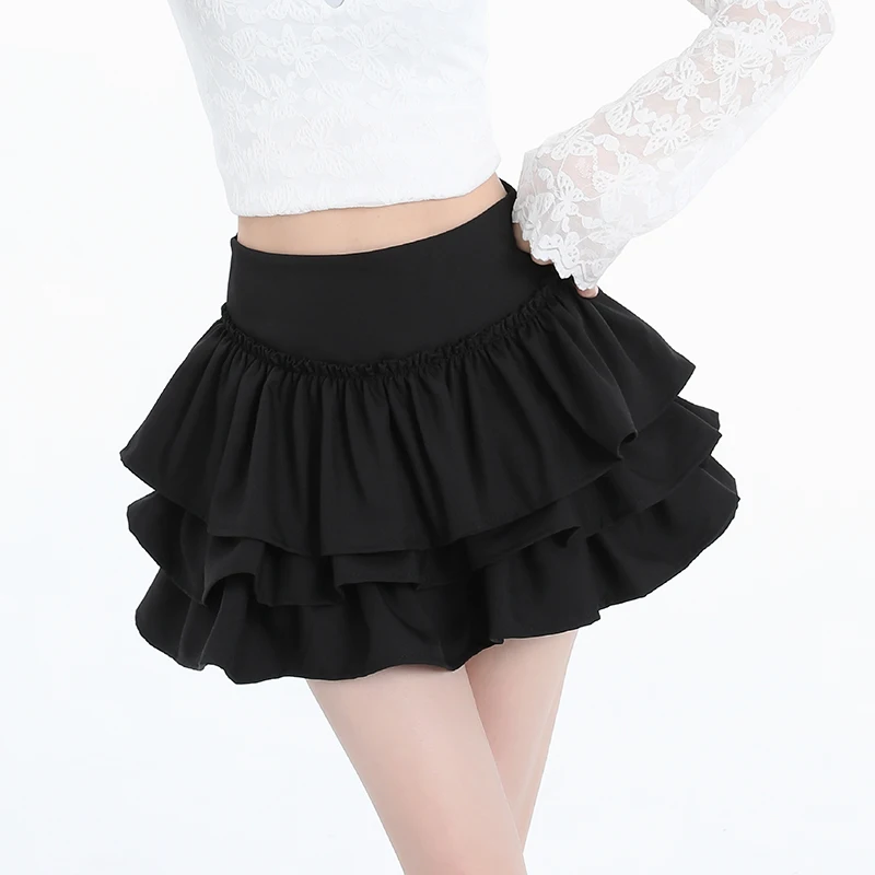 

Fashion Y2K White Black Mini Skirt Women 2025 Streetwear High Waist Preppy Summer Ruffle Skirts With Shorts Ball Gown Cake Skirt