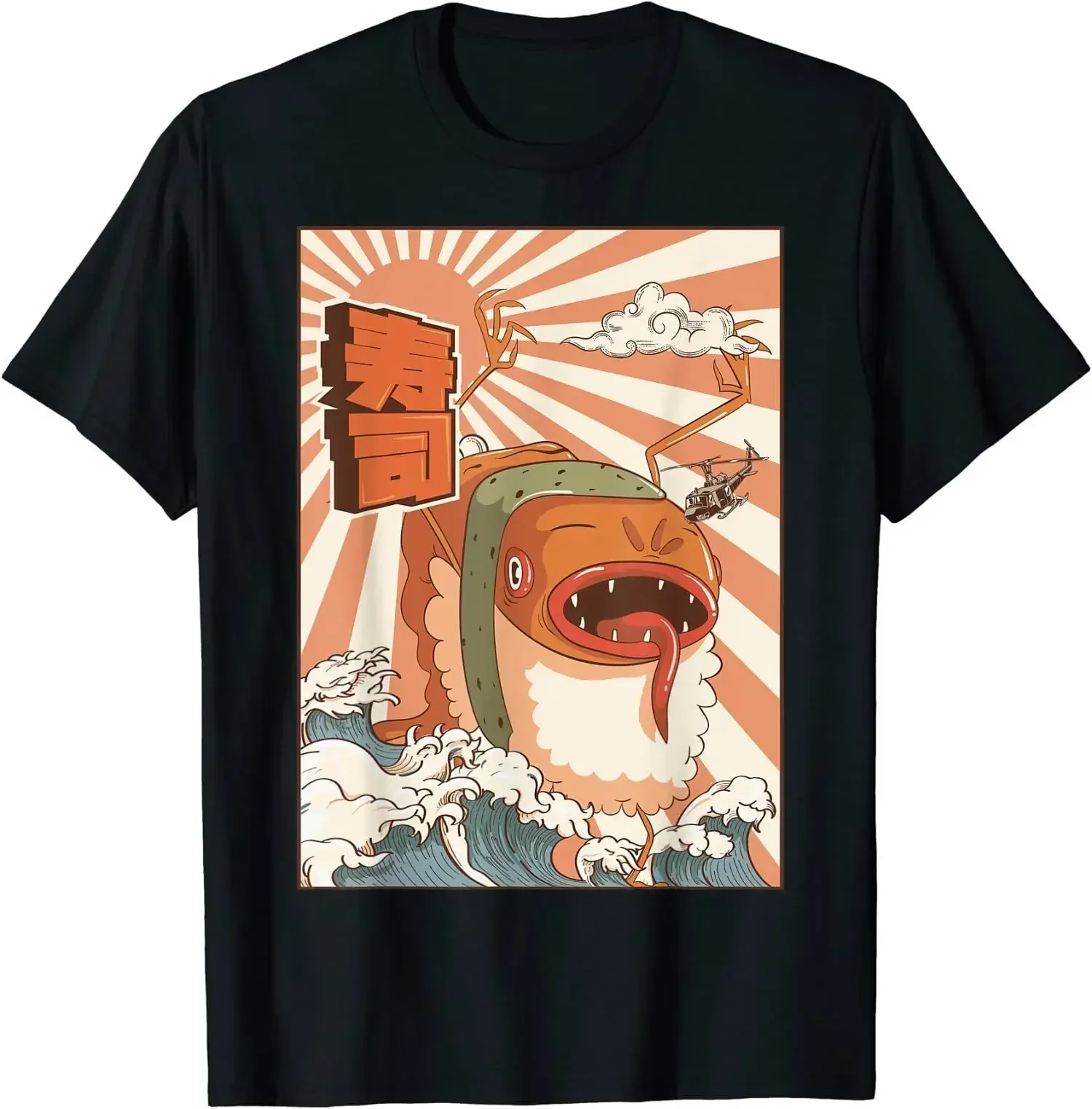 Kaiju Sushi Japanese Monster Tee Funny O-Neck Cotton T Shirt Men Casual Short Sleeve Tees Tops Harajuku Streetwear